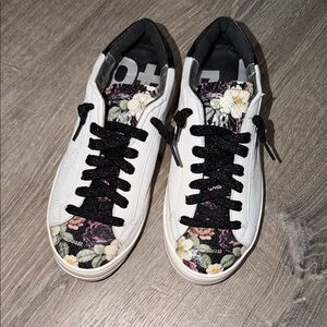 P448 John Black Floral Leather Sneakers - size EU 37 (US 6.5-7)